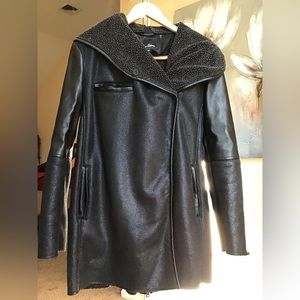 Sam Edelman Sydney Faux Faux Shearling Fur Faux Leather Hooded Coat